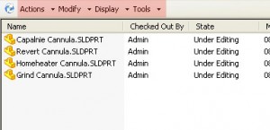 SolidWorks Enterprise PDM 2011 menu row