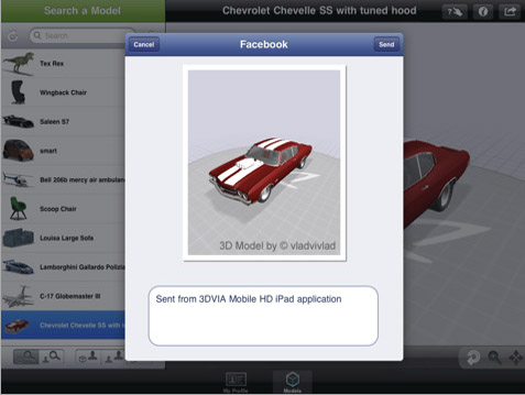 Sending model to Facebook from 3DVIA Mobile HD Sending model to Facebook from 3DVIA Mobile HD