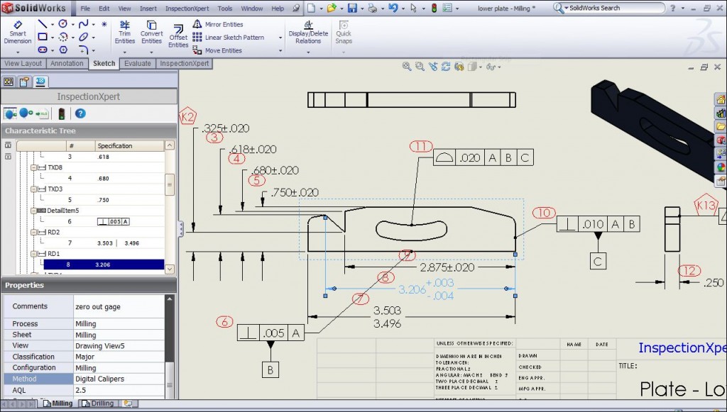 InspectionXpert for SolidWorks 2011 interface