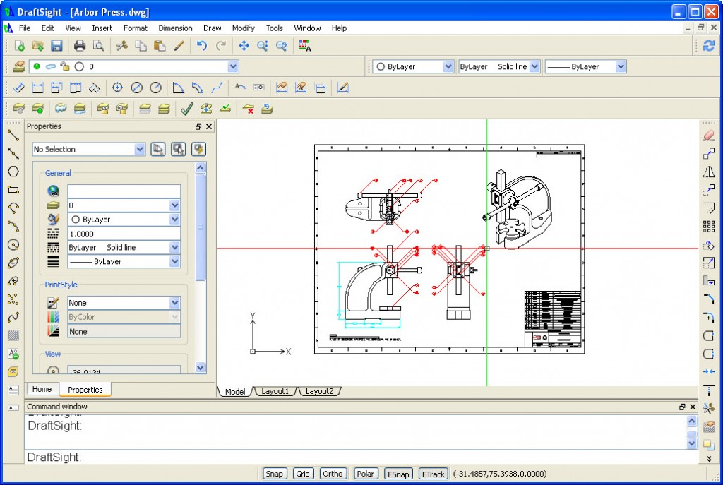 Mechanical drawing in DraftSight